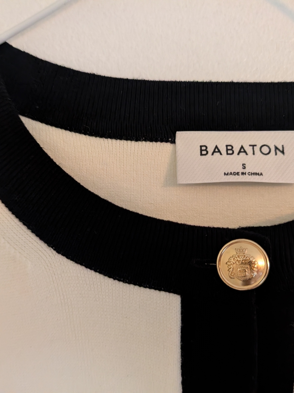 Aritzia Babaton Cream Cardigan with Black Trim and Gold Button Accent - Picture 10 of 14